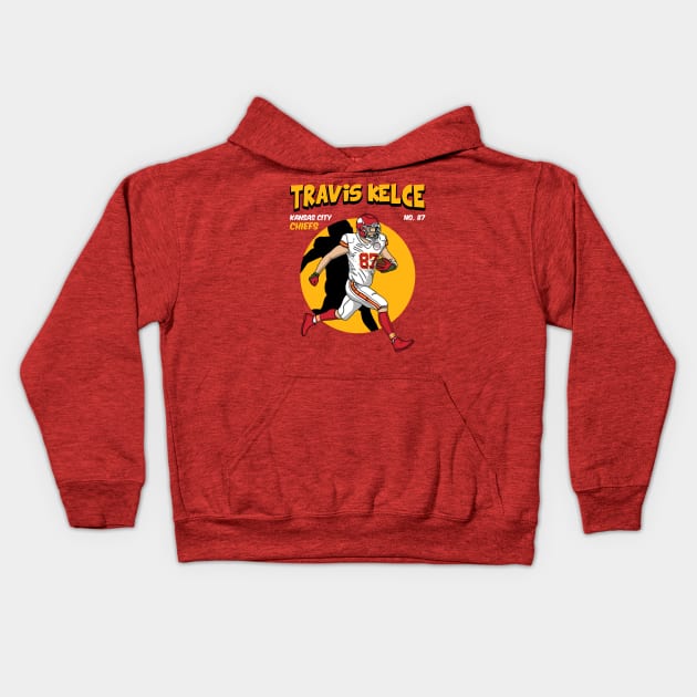 Travis Kelce Retro Graphic Kids Hoodie by Luna Illustration